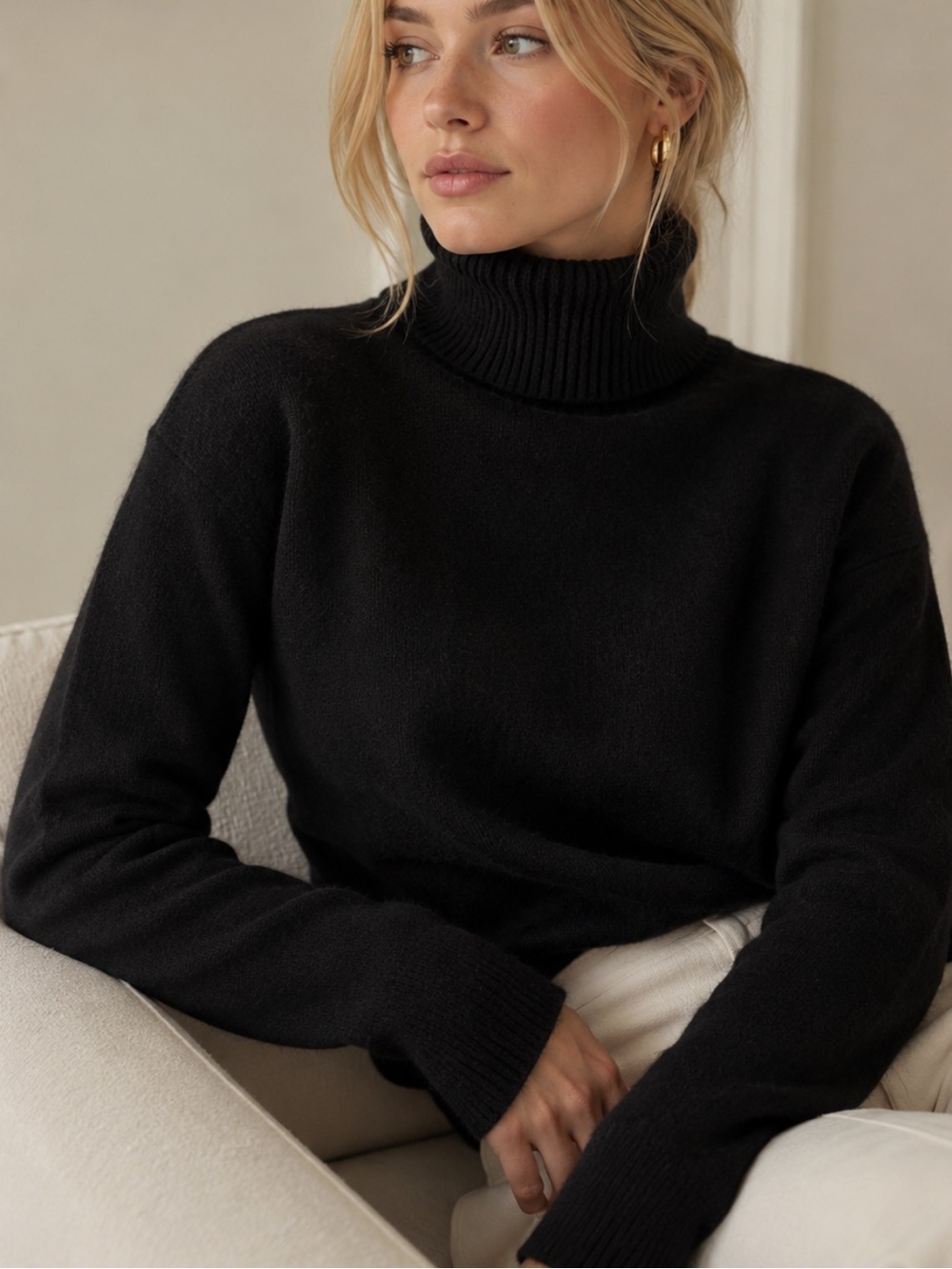 Rag & bone Black 100% Cashmere Turtleneck Sweater Small split cuff 8474